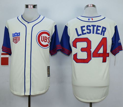 Men's Majestic Chicago Cubs #34 Jon Lester Authentic Cream/Blue 1942 Turn  Back The Clock MLB