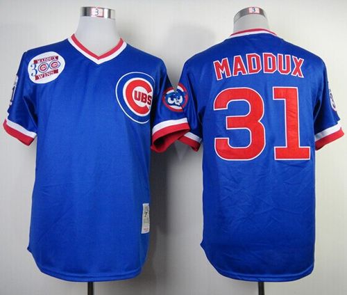 Men's Mitchell and Ness Chicago Cubs #31 Greg Maddux Authentic Cream 1969  Throwback MLB Jersey