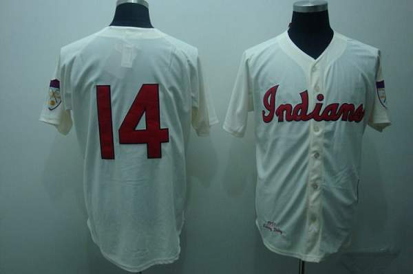 Men's Mitchell and Ness 1948 Cleveland Indians #14 Larry Doby Replica Cream  Throwback MLB Jersey