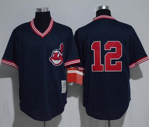 Men's Mitchell and Ness Cleveland Indians #12 Francisco Lindor Authentic  Blue Throwback MLB Jersey