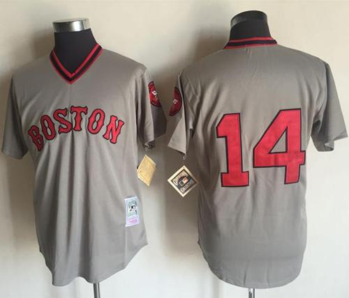 Men's Mitchell and Ness Boston Red Sox #14 Jim Rice Replica Grey Throwback  MLB Jersey