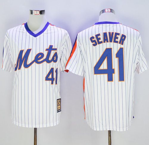 Men's New York Mets #41 Tom Seaver Authentic White/Blue Strip