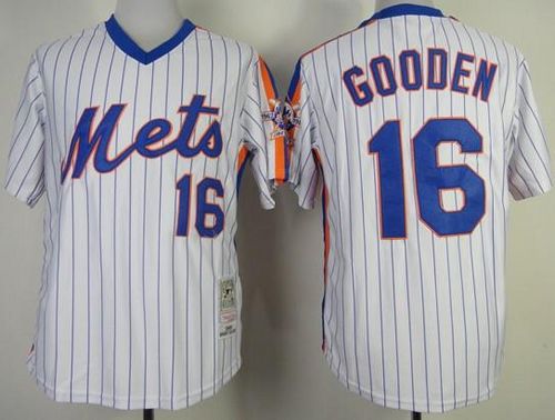 Men's New York Mets #16 Dwight Gooden Authentic White/Blue Strip