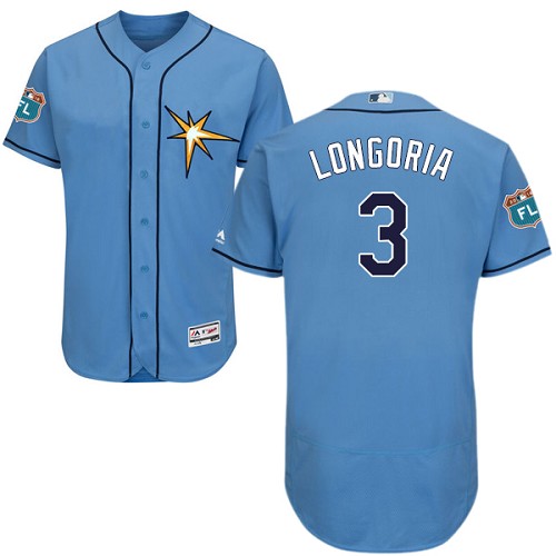 Tampa Bay Rays #3 Evan Longoria Light Blue Cool Base MLB Jersey on sale,for  Cheap,wholesale from China