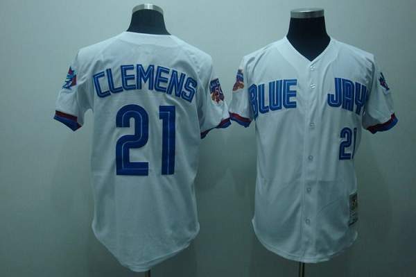 Men's Mitchell and Ness Toronto Blue Jays #21 Roger Clemens Authentic White  Throwback MLB Jersey