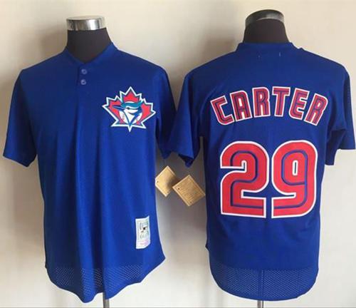 MLB Blue Jays 29 Joe Carte Blue Mitchell and Ness Men Jersey